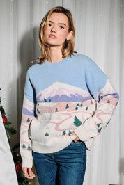 Ski Town Mountain Landscape Knit Sweater - Westly