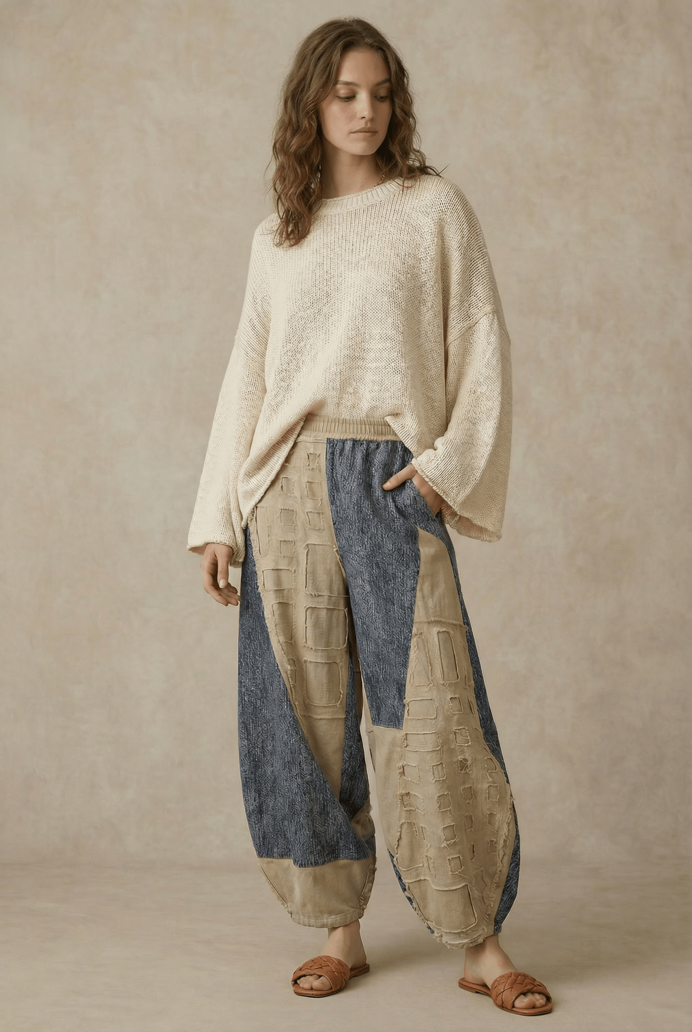 Skylar Textured Grid Patch Balloon Pants - Westly