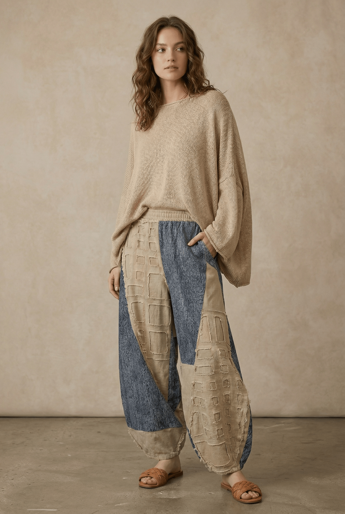 Skylar Textured Grid Patch Balloon Pants - Westly