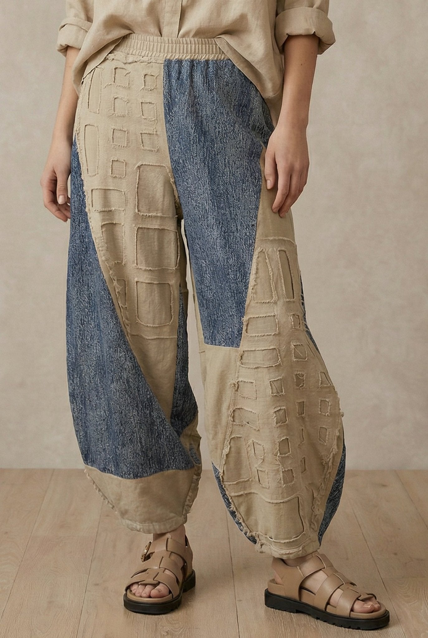 Skylar Textured Grid Patch Balloon Pants - Westly