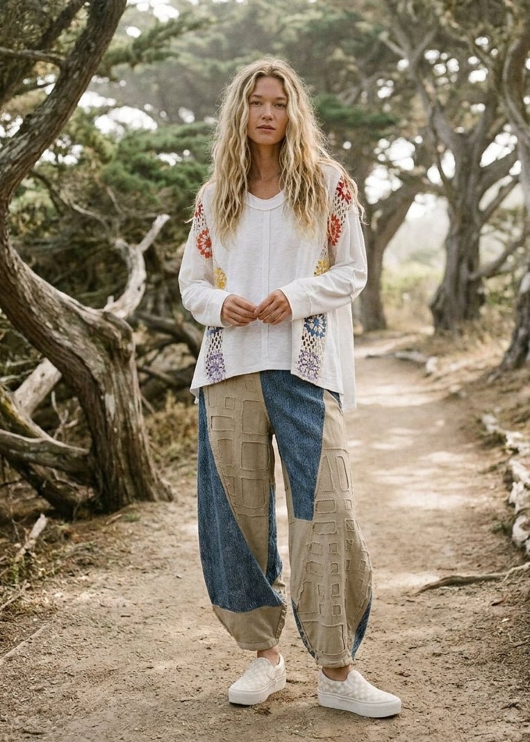 Skylar Textured Grid Patch Balloon Pants - Westly