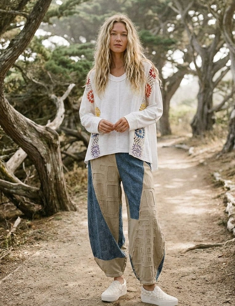 Skylar Textured Grid Patch Balloon Pants - Westly