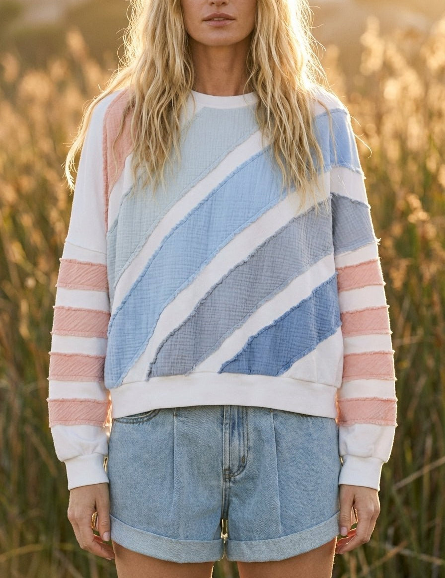 Skyline Colorblock Textured Pullover Top - Westly