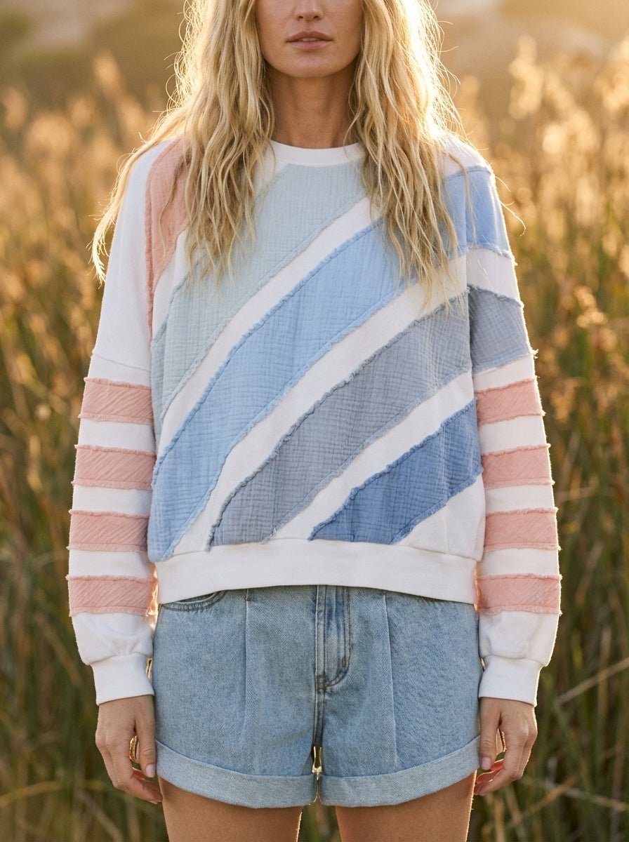 Skyline Colorblock Textured Pullover Top - Westly