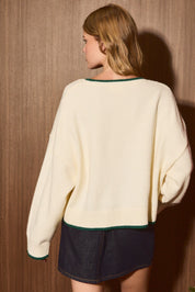 Sleigh Bells Gingham Sequin Knit Sweater in Cream Green — product photo 03