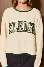 Sleigh Bells Gingham Sequin Knit Sweater in Cream Green — product photo 04