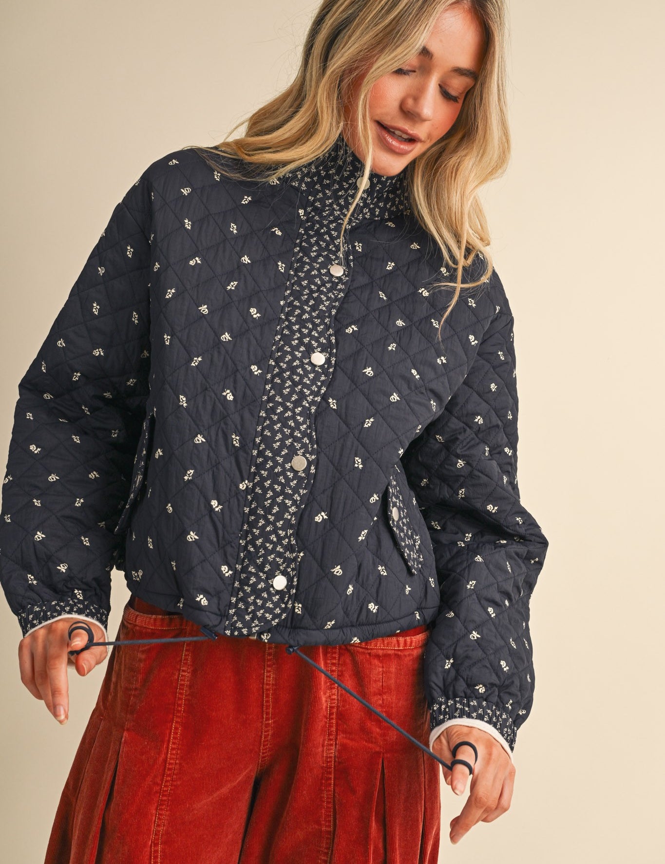 Small Blossom Quilted Jacket in Navy Floral - product photo 1