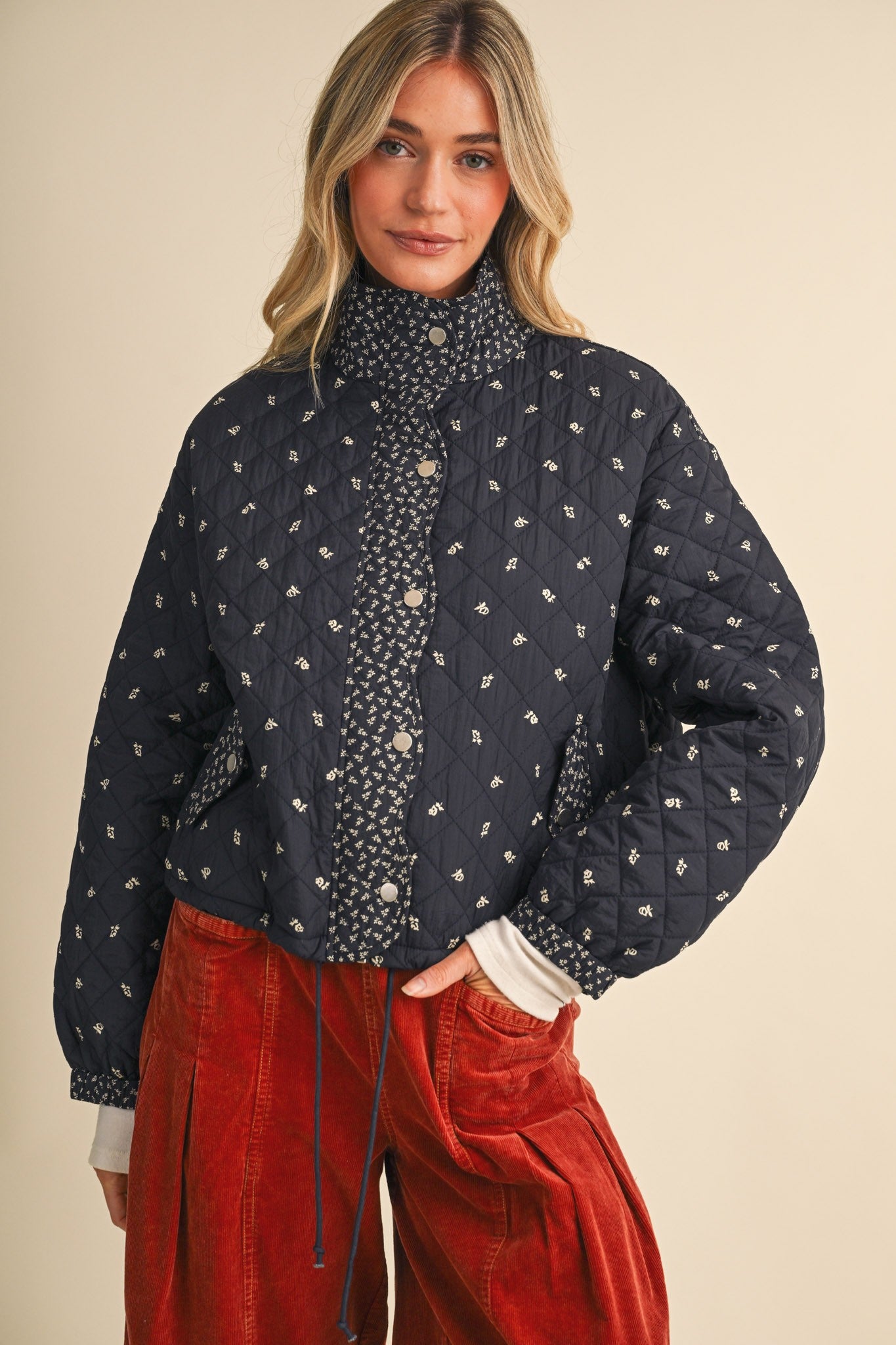 Small Blossom Quilted Jacket in Navy Floral - product photo 2