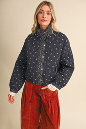 Small Blossom Quilted Jacket in Navy Floral - product photo 3