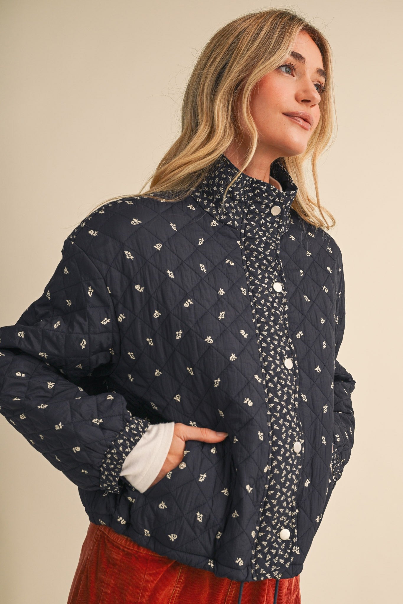 Small Blossom Quilted Jacket in Navy Floral - product photo 4