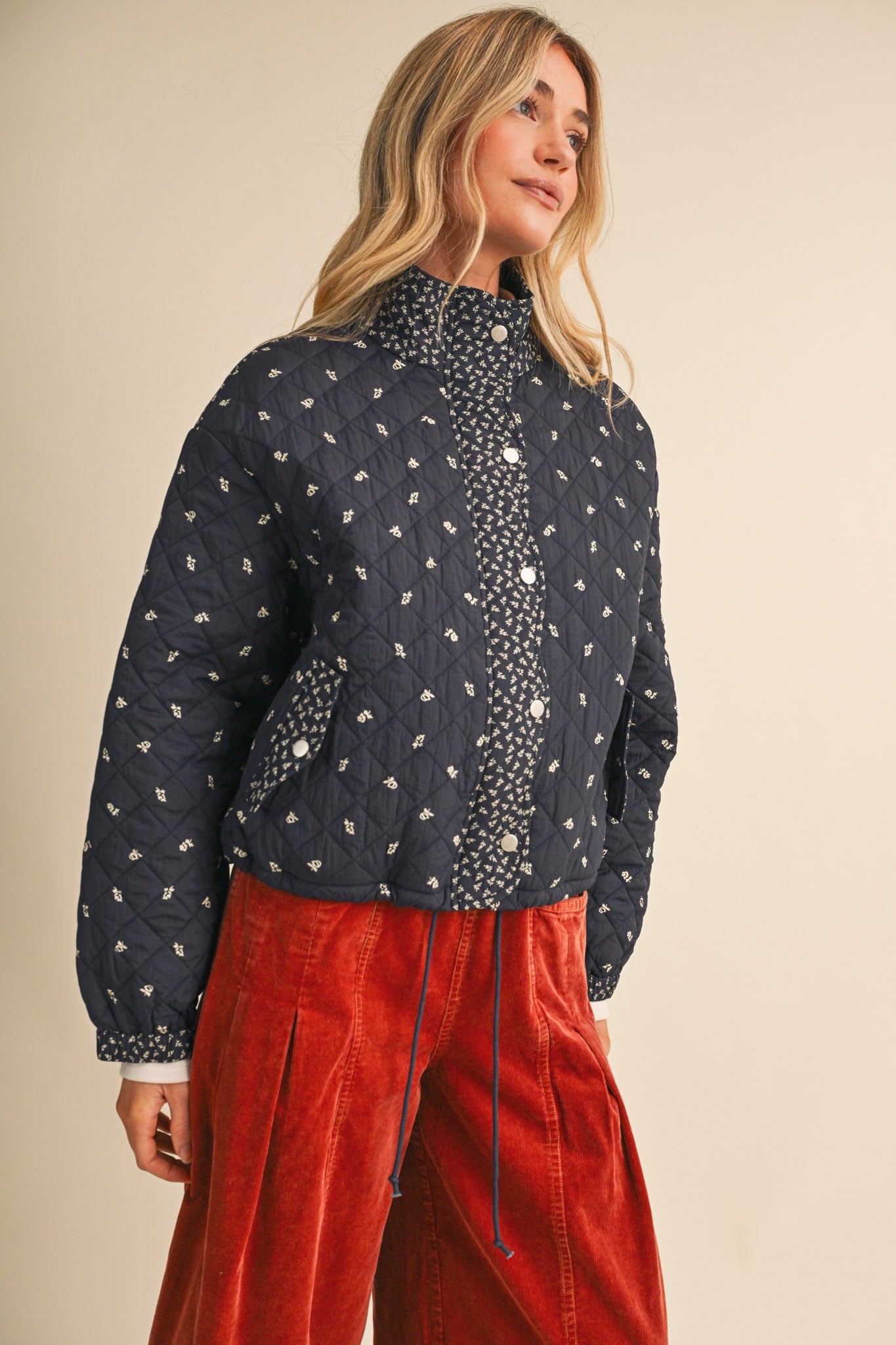 Small Blossom Quilted Jacket in Navy Floral - product photo 5