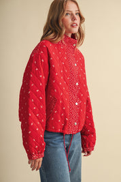 Small Blossom Quilted Jacket in Red Floral - product photo 1