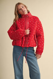 Small Blossom Quilted Jacket in Red Floral - product photo 3