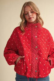 Small Blossom Quilted Jacket in Red Floral - product photo 5