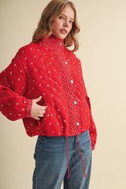 Small Blossom Quilted Jacket in Red Floral - product photo 8