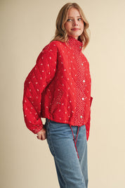 Small Blossom Quilted Jacket in Red Floral - product photo 9
