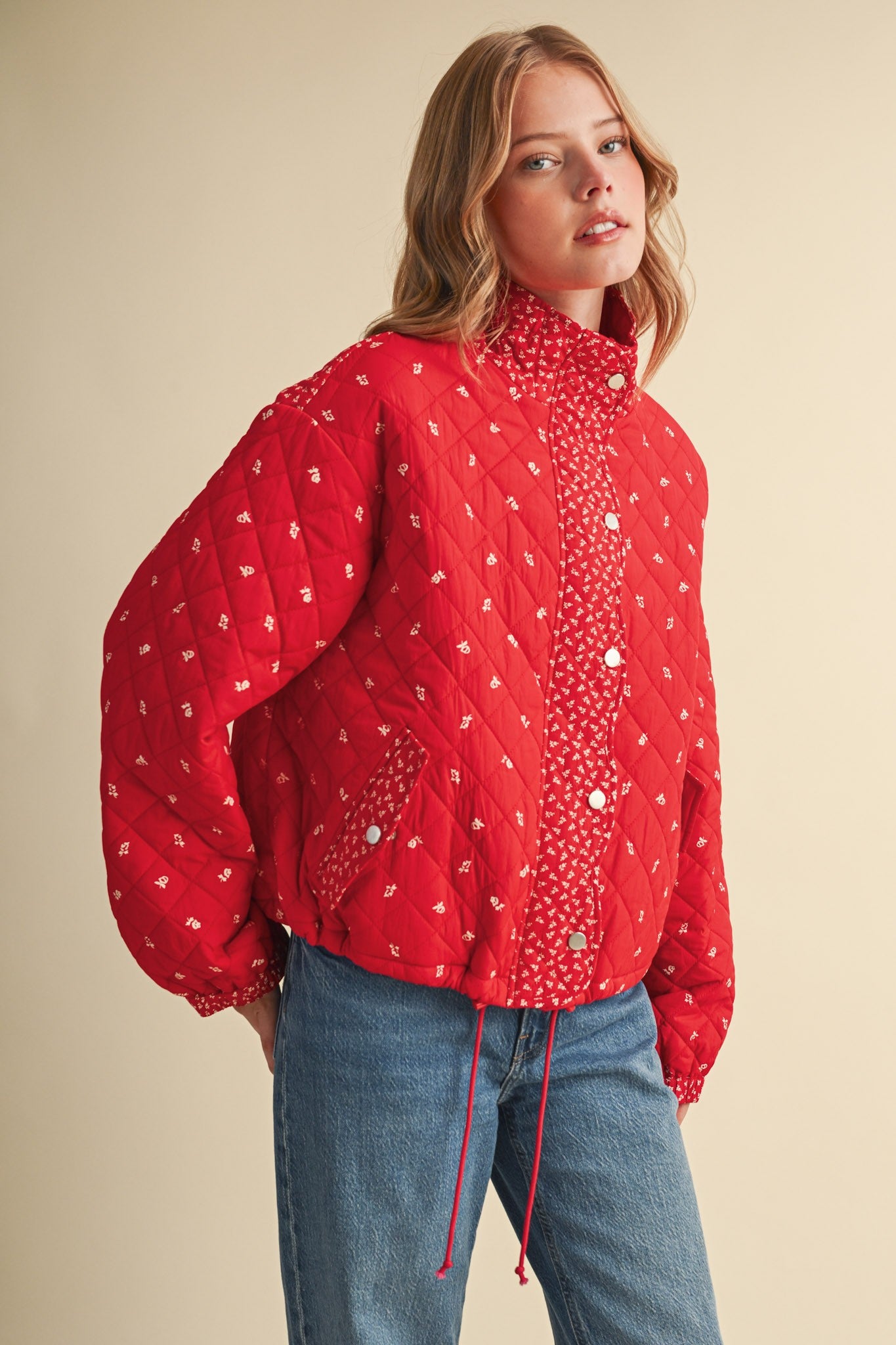 Small Blossom Quilted Jacket in Red Floral - product photo 10