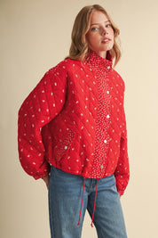 Small Blossom Quilted Jacket in Red Floral - product photo 10
