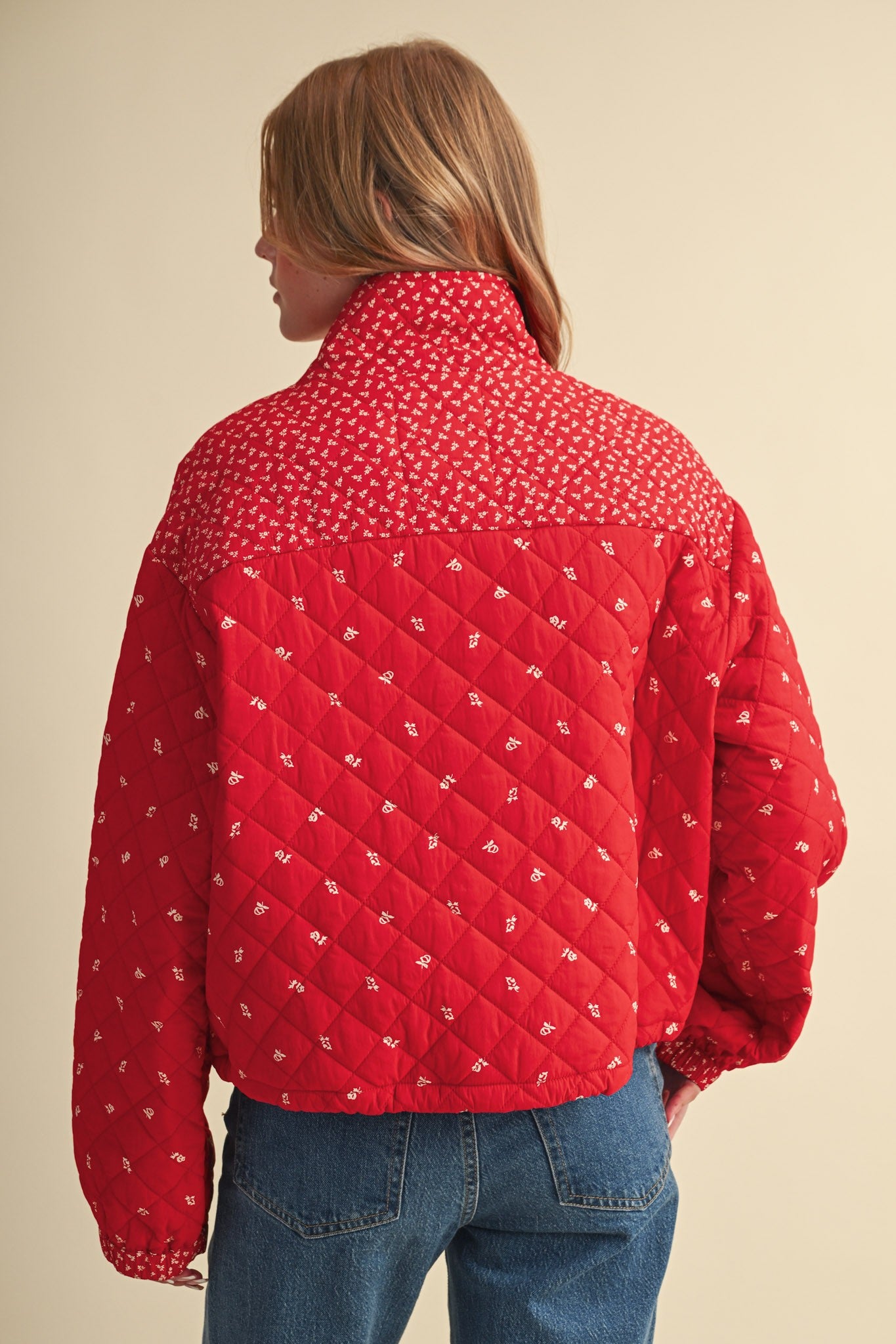 Small Blossom Quilted Jacket in Red Floral - product photo 11