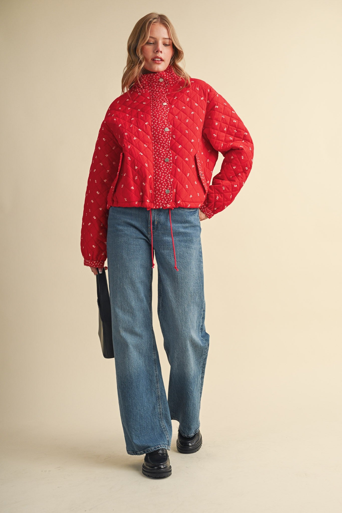 Small Blossom Quilted Jacket in Red Floral - product photo 13