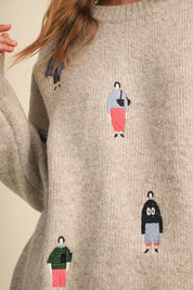 Small World Embroidered People Sweater - Westly