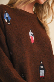 Small World Embroidered People Sweater - Westly