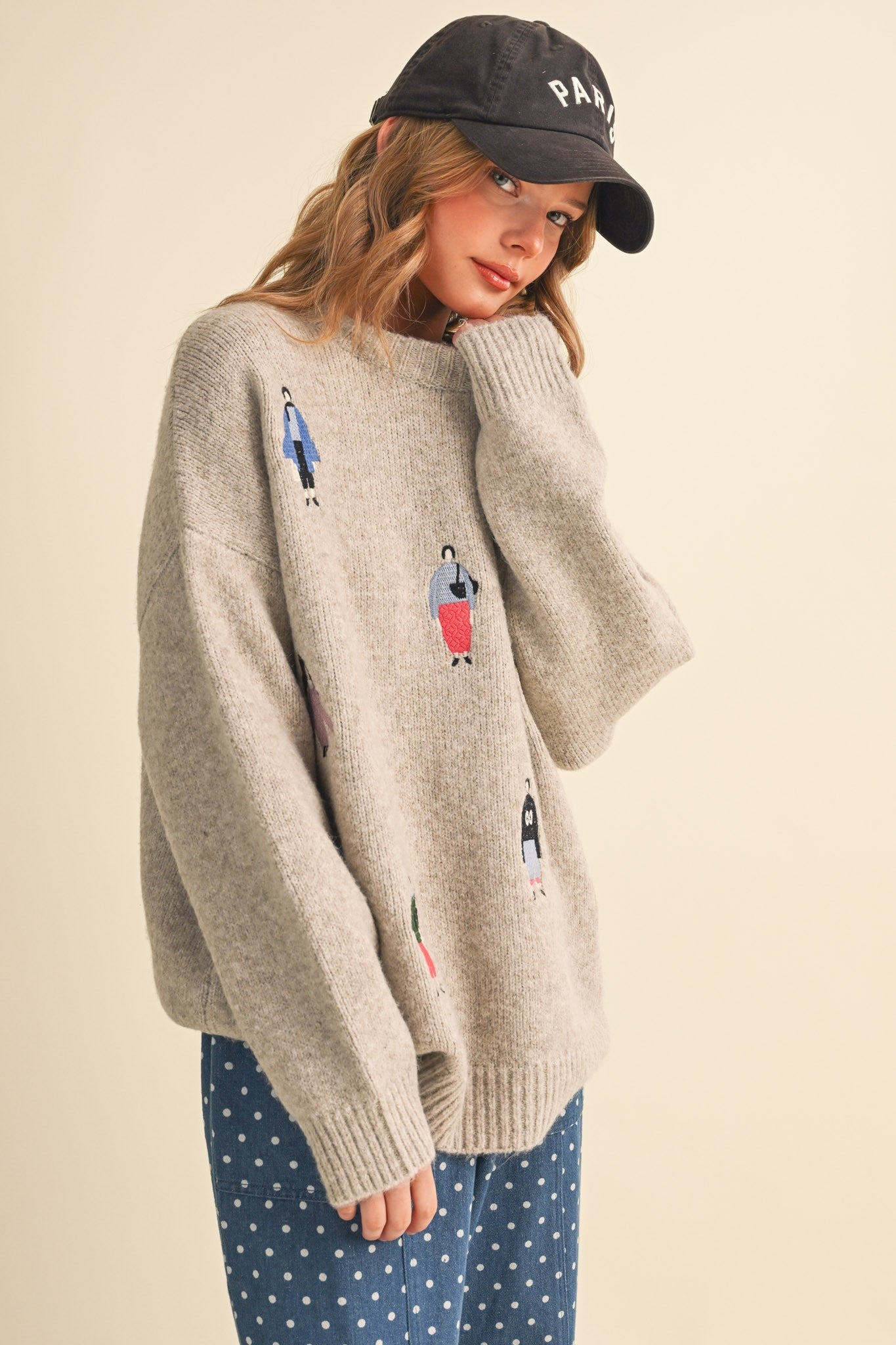 Small World Embroidered People Sweater - Westly