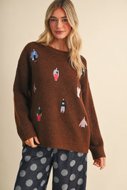 Small World Embroidered People Sweater - Westly