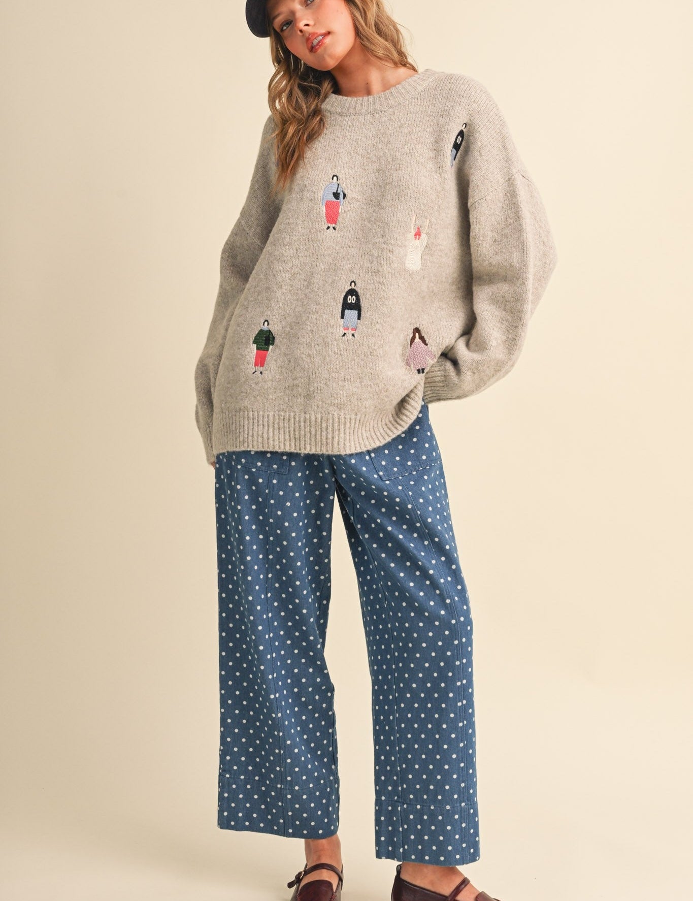 Small World Embroidered People Sweater - Westly