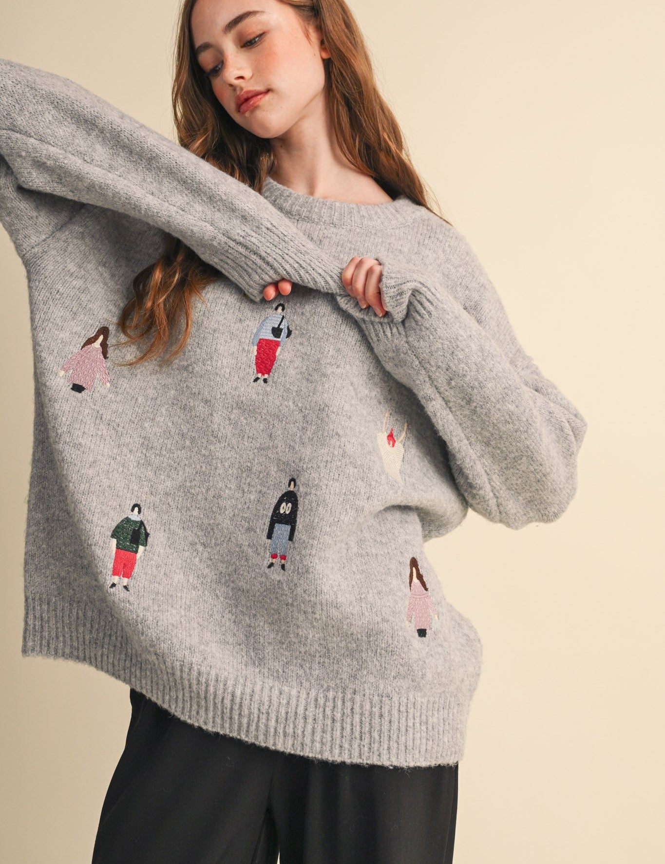 Small World Embroidered People Sweater - Westly