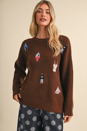 Small World Society Embroidered People Sweater in Ash Brown, photo 1