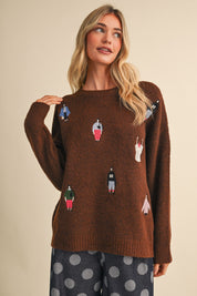 Small World Society Embroidered People Sweater in Ash Brown, photo 3
