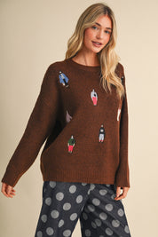Small World Society Embroidered People Sweater in Ash Brown, photo 5
