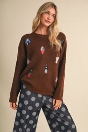 Small World Society Embroidered People Sweater in Ash Brown, photo 6
