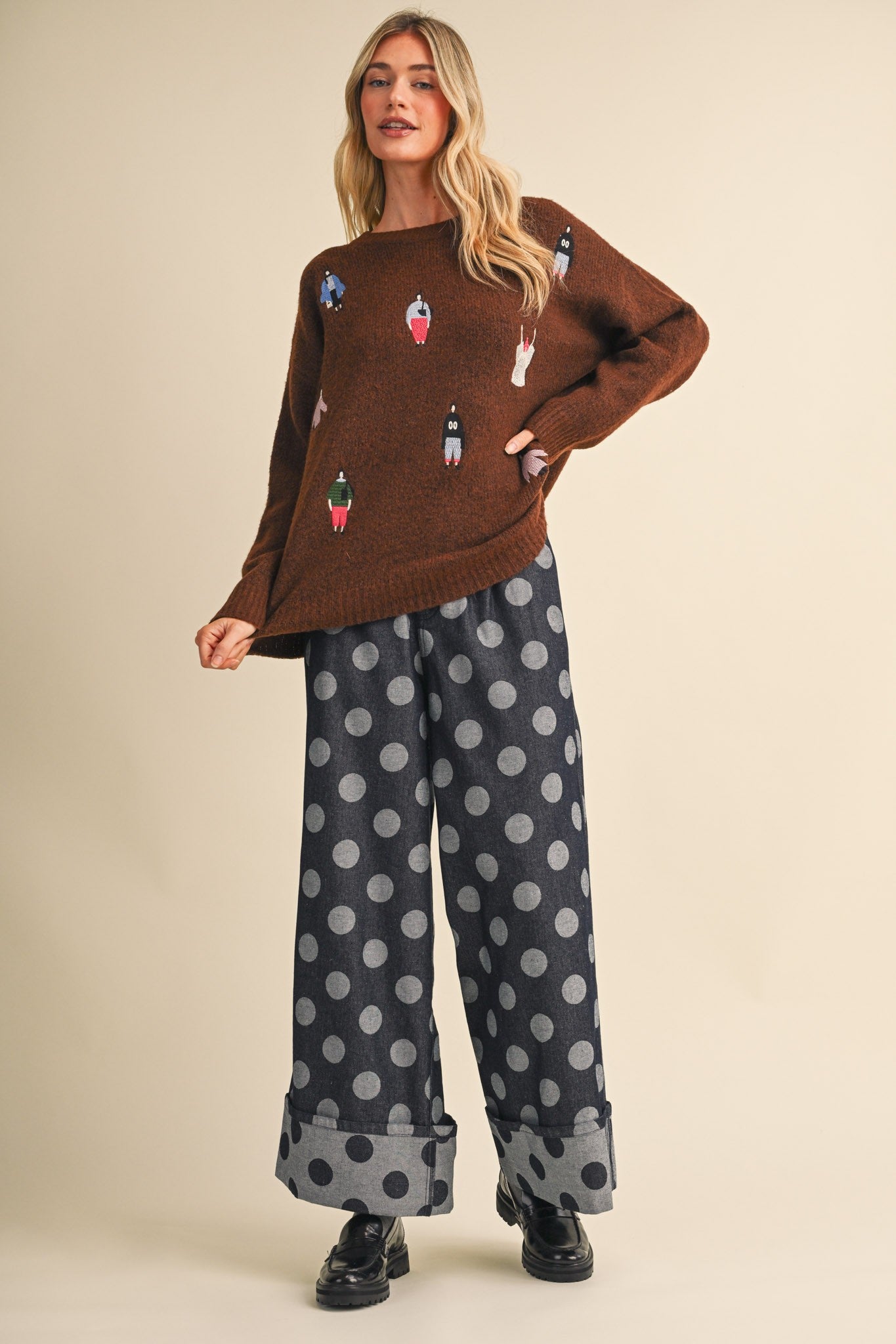 Small World Society Embroidered People Sweater in Ash Brown, photo 11