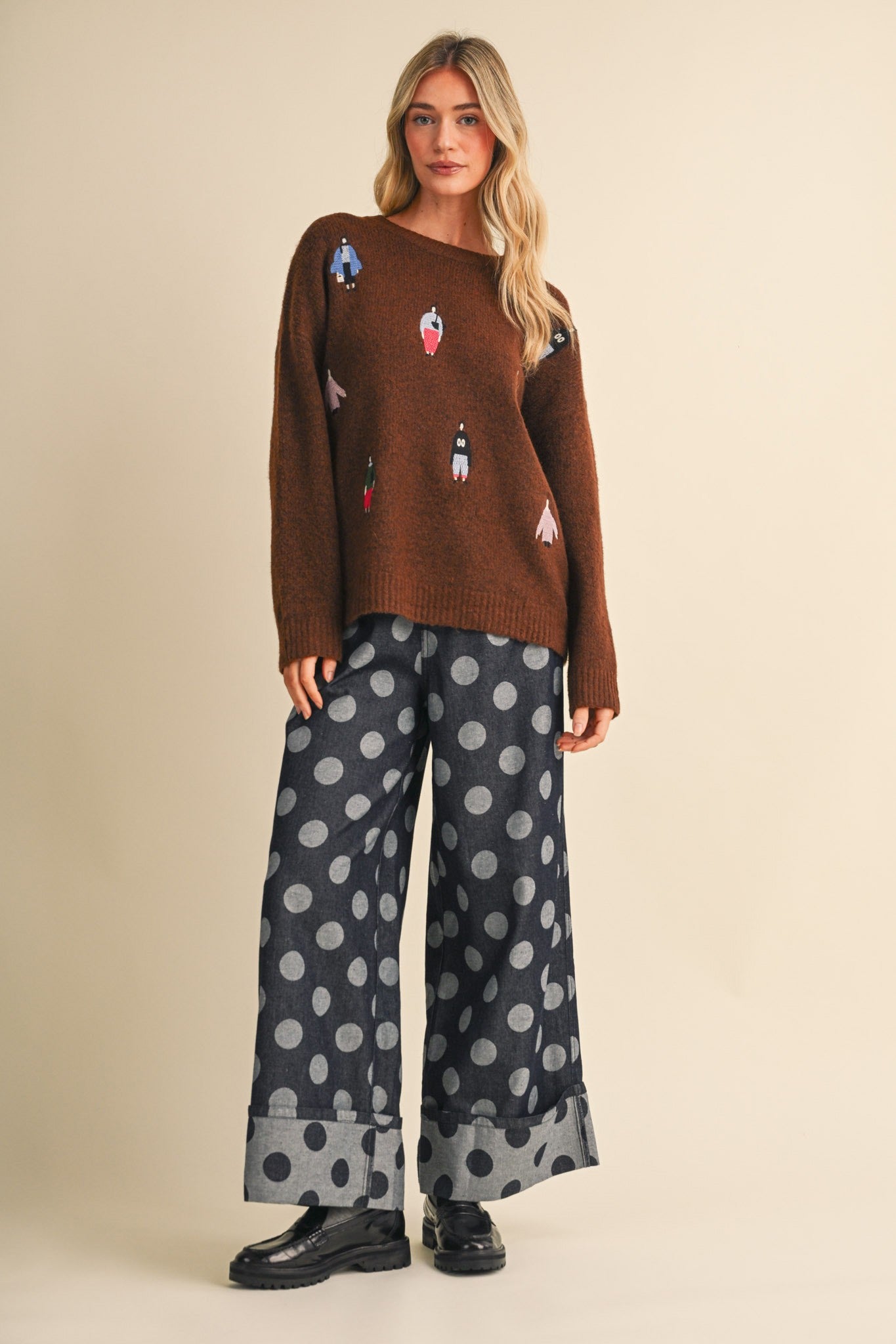 Small World Society Embroidered People Sweater in Ash Brown, photo 12