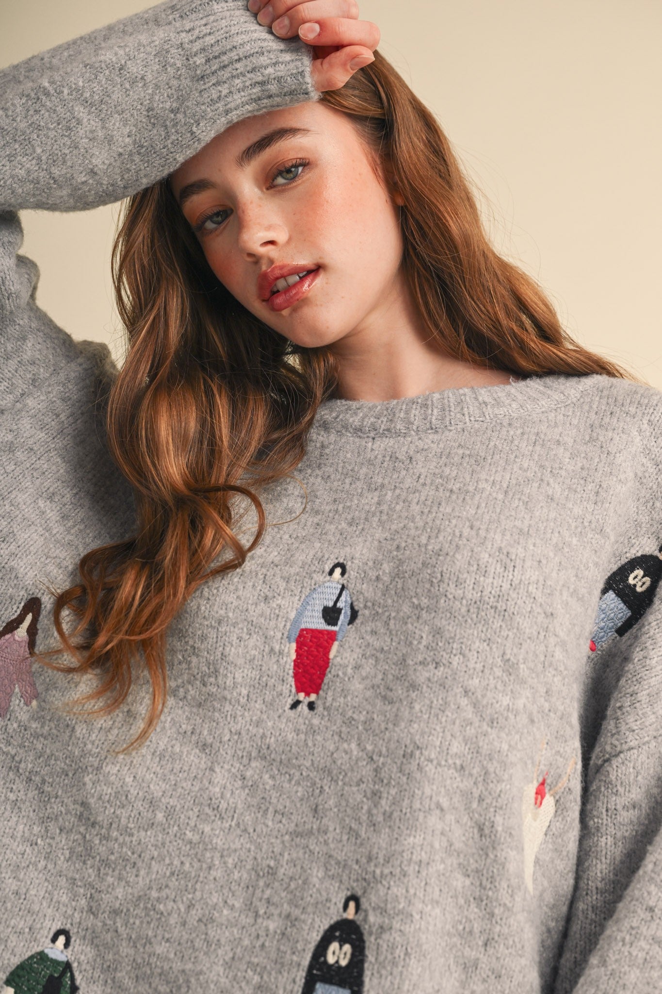 Small World Society Embroidered People Sweater in Heather Grey, photo 1