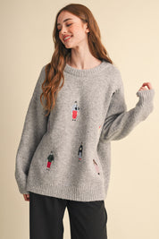 Small World Society Embroidered People Sweater in Heather Grey, photo 2