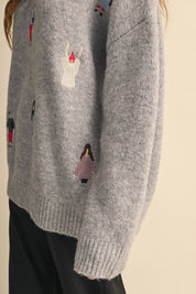 Small World Society Embroidered People Sweater in Heather Grey, photo 5