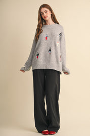 Small World Society Embroidered People Sweater in Heather Grey, photo 6