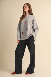 Small World Society Embroidered People Sweater in Heather Grey, photo 7