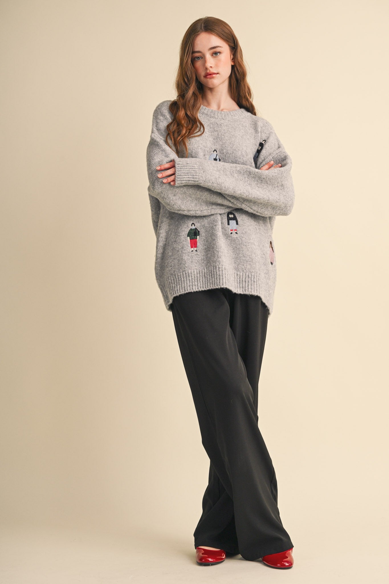 Small World Society Embroidered People Sweater in Heather Grey, photo 8