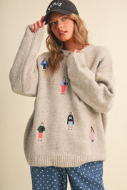 Small World Society Embroidered People Sweater in Oatmeal, photo 1