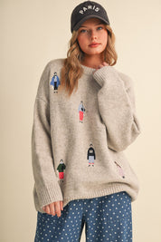 Small World Society Embroidered People Sweater in Oatmeal, photo 2