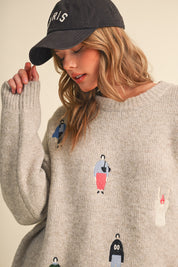 Small World Society Embroidered People Sweater in Oatmeal, photo 3
