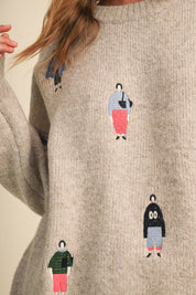 Small World Society Embroidered People Sweater in Oatmeal, photo 10