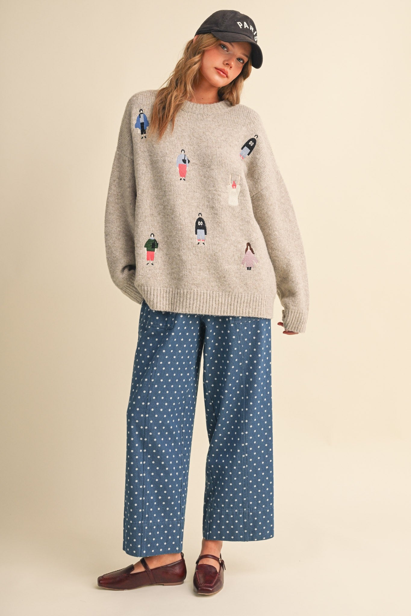 Small World Society Embroidered People Sweater in Oatmeal, photo 11