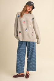 Small World Society Embroidered People Sweater in Oatmeal, photo 11