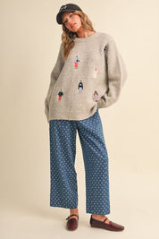 Small World Society Embroidered People Sweater in Oatmeal, photo 12