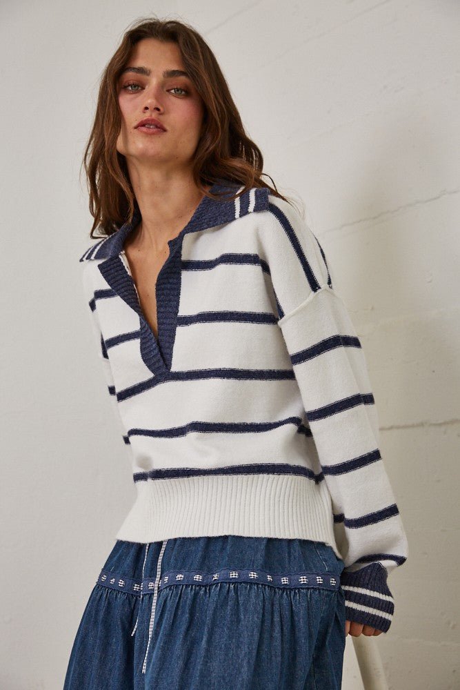 Smooth Sailing Striped Collared Sweater - Westly